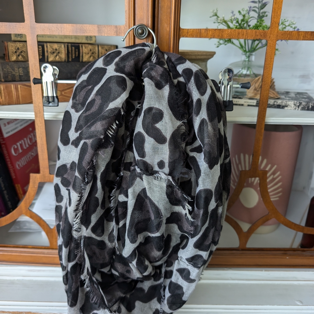 Black and Gray Leopard Print Infinity Scarf